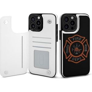 Rode Brandweer Badge Portemonnee Flip Case Voor iPhone 15/iPhone 15 Plus/iPhone 15 Pro/iPhone 15 Pro Max Stand Cover Met Kaartsleuven Houder