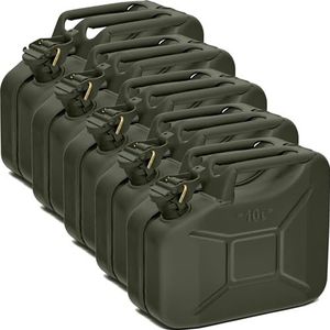 BW® Brandstofjerrycan, metaal, 5 x 10 liter, bronsgroen, RAL 6031-F9, TÜV-getest en VN-goedkeuring, Made in Europe