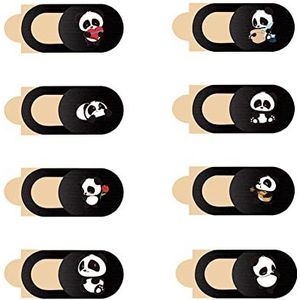 JeoPoom Panda Webcam-afdekking, 8 stuks, ultradunne webcamcover, leuke panda-webcamcover slider, voor computer, laptop, smartphone, pc, tablet, etc(zwart)