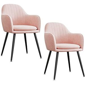 GEIRONV Kitchen Chair Set van 2, 47 × 44 × 83cm for woonkamer slaapkamer appartement make-up stoel fluwelen zwarte metalen benen eetkamerstoel Eetstoelen (Color : Pink)