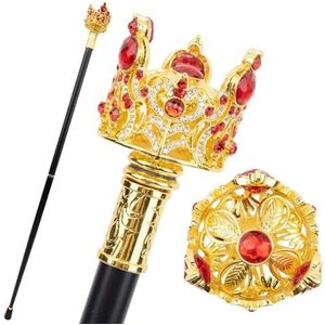 Kroon Kunstmatige Diamant Wandelstok, Mode Decoratieve Wandelstok Gentleman Elegante Cosplay Kroes 37in(Gold red)