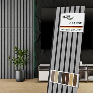 HEXIM Grande Akoestische panelen, 1 stuk (0,425 m²), houten panelen, wandpanelen, 21 mm, geluidsisolatie van MDF, akoestisch vilt, wandbekleding, grijs, eiken