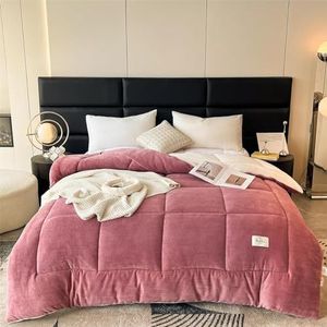 Comforter, Thicken Lamb Cashmere Winter Double Bed fluffy blanket, Reversible Thermal Wooly Blankets, Thick Warm Cashmere Blanket Bedding, Winter Quilt Dekbed (200x230 cm (2.5 kg),Roze)