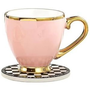 DCNIYT Gepersonaliseerde keramische moderne koffiemok, kleine drinkbeker voor thuiskantoor, kan worden aangesloten op warm water (380 ml) (kleur: roze mok gouden rand)
