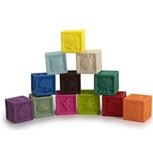 Tachan 785T00609 rubberen blokjes met kleuren, cijfers en tekeningen, 12 stuks