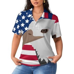 Eagle on the American Flag dames poloshirts met korte mouwen, casual T-shirts met kraag golfshirts sport blouses tops L