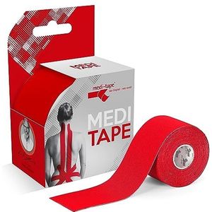 Medi-Tape (rood) voor sport en dagelijks gebruik (5 m) - kinesiologie tape latexvrij met 150% elasticiteit - ademend en waterdicht Physio & Kinesio Tape - sporttape