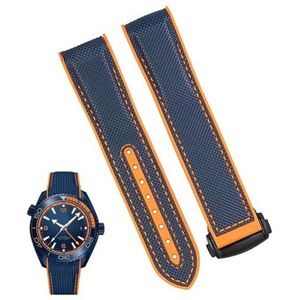 dayeer Siliconen nylon horlogeband voor Omega 300 SEAMASTER 600 PLANET OCEAN Horlogebandaccessoires Kettingriem (Color : Blue orange BK, Size : 20mm)