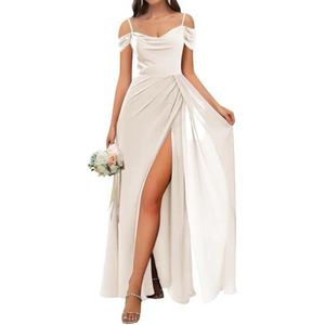 WSEYU Chiffon Bruidsmeisjes Jurken Spaghetti Bandjes Prom Jurken Koude Schouder Formele Avond Party Gown ZM202, Ivoor, 32