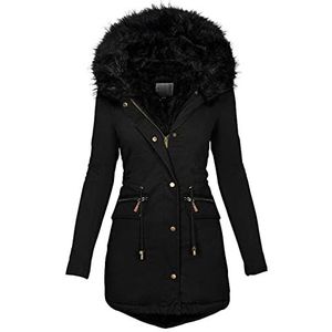 Vrouwen Geïsoleerde Faux Fur Hooded Parka Jas Plus Size Vrouwen Winter Jas Revers Kraag Lange Mouw Zip Jas Dames Vintage Dikke Dikke Jas Fleece Gevoerde Jas Dikke Warme Bovenkleding, Zwart, 4XL