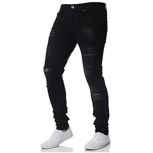 Fansu Skinny herenjeans, slim fit, stretchy geribbeld, klassieke jeans, denim casual broek, regular recht, Zwart, XL
