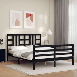 CBLDF Bedden & accessoires Bedframe met hoofdeinde, zwart, 160x200 cm, massief houten meubels