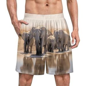 Afrikaanse olifanten grappige pyjama shorts voor mannen pyjamabroek heren nachtkleding met zakken zacht