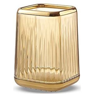 Lebenrich Make-up borstelhouder organizer voor ijdelheid, acryl gouden make-up borstels houders container opslag beker met gestreept ontwerp voor badkamer aanrecht, pen potloodhouder cosmetische beker