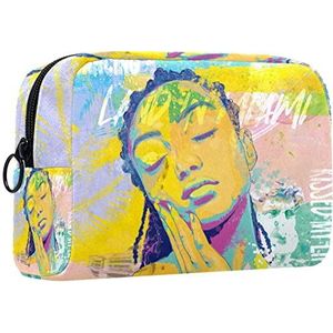 Make-up tas,draagbare cosmetische tas,aquarel Afrikaans meisje,Travel Makeup Case Organizer voor vrouwen met handvat