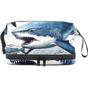 Dubbele Laag Cosmetische Tas Haai Patroon Draagbare Make-up Tas Reizen Organizer Pouch voor Vrouwen Meisjes Toiletartikelen Tassen, Multi 3, 27x15x14 cm/10.6x5.9x5.5 in, Make-up zakje