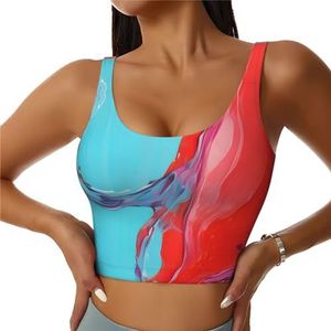 Geelblauwe kunst - Crop tops voor dames sportbeha U-rug verwijderbare gewatteerde crop workout tanktop met ingebouwde bh's, slanke pasvorm mouwloze atletische vesten, Rood en Paars, S