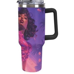 RTFGHJS 40 oz beker paars en roze vrouw geïsoleerde beker reizen koffiemok met rietje deksel roestvrij stalen waterfles vacuüm geïsoleerde beker voor sport werk auto reizen weekends