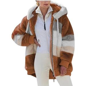 Sawmew Fleecejack, Oversized Warme Dameshoodie, Pluchen Jack Met Ritssluiting, Jack Met Capuchon, Elegant Winterjack, Teddyfleece, Sweatshirt Met Rits, Herfst-Winter (Color : Caramel, Size : XL)