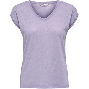 ONLY Dames T-Shirt Onlsilvery S/S V Neck Lurex Top JRS Noos, Purple Rose, M
