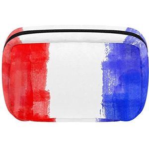 Vlag Frankrijk Reis Gepersonaliseerde Make-up Tas Cosmetische Tas Toiletry tas voor vrouwen en meisjes, Meerkleurig, 17.5x7x10.5cm/6.9x4.1x2.8in