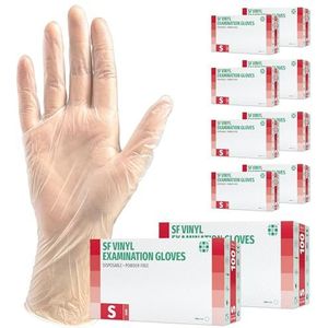 Vinylhandschoenen, 1000 stuks, 10 dozen (S, transparant), wegwerphandschoenen, onderzoekshandschoenen, vinylhandschoenen, poedervrij, zonder latex, niet-steriel, latexvrij, wegwerphandschoenen