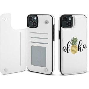 Hawaii Aloha Ananas Portemonnee Flip Case Voor iPhone 15/iPhone 15 Plus/iPhone 15 Pro/iPhone 15 Pro Max Stand Cover Met Kaartsleuven Houder