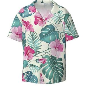 YJxoZH Palmboom Blad Print Heren Jurk Shirts Casual Button Down Korte Mouw Zomer Strand Shirt Vakantie Shirts, Zwart, XXL