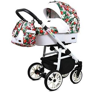 Kinderwagen 3 in 1 complete set met autostoeltje Isofix babybad babydrager Buggy Colorlux White van ChillyKids Small Roses 2in1 zonder autostoel