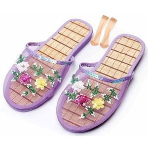 Chinese Mesh Slippers Voor Vrouwen, Vrouwen Bloemen Kralen Ademende Mesh Chinese Sandaal Slippers (Color : Purple, Size : 36 EU)