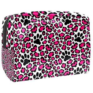 Make-uptas PVC toilettas met ritssluiting waterdichte cosmetische tas met roze luipaardprint en pootafdruk voor dames en meisjes