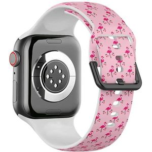 Zachte sportband compatibel met Apple Watch 42 / 44 / 45 / 49 mm (roze flamingo's 2) siliconen armband accessoire voor iWatch