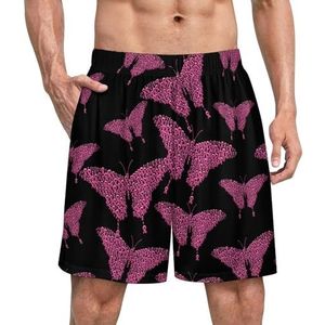 Roze lint vlinder grappige pyjama shorts voor mannen pyjama broek heren nachtkleding met zakken zacht