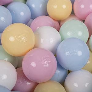 KiddyMoon 200 Ballen ∅ 7Cm Kinderballen Speelballen Voor Ballenbad Baby Plastic Ballen Made In Eu, Pastel Blauw-Pastel Geel-Wit-Munt-Poeder Roze