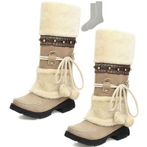 Harige Laarzen Voor Vrouwen, Fleece Warme Winter Snow Boots Suede Laarzen Dikke-Zool Mid-Boots (Color : C, Size : 34 EU)