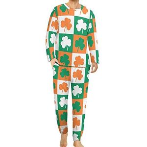 Saint Patrick's Day comfortabele herenpyjama, set met ronde hals, lange mouwen, loungewear met zakken, 6XL