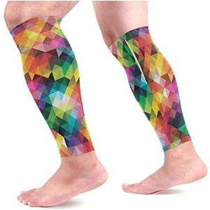 EZIOLY Driehoeken Mozaïek Sport Kalf Compressie Mouwen Been Compressie Sokken Kalf Guard voor hardlopen, fietsen, moederschap, reizen, verpleegkundigen