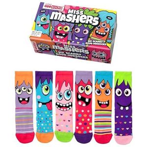 United Oddsocks - Miss Mashers - Set van 6 grappige sokken voor meisjes, EUR 30,5-38,5, meerkleurig, 30,5-38,5