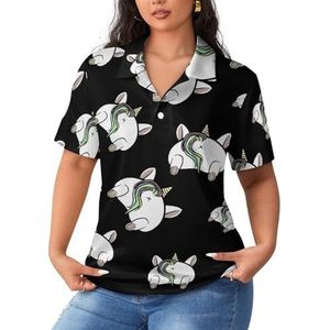 Unicorn Butt dames poloshirts met korte mouwen, casual T-shirts met kraag golfshirts sport blouses tops S