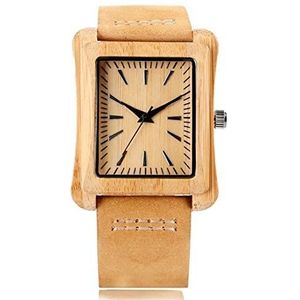 Handgemaakt Creatieve rechthoekige wijzerplaat hout horloge handgemaakte licht mode mannen vrouwen casual quartz horloge lederen cadeau Huwelijksgeschenken (Color : Bronze)