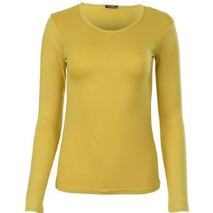 Basic shirt met ronde hals, lange mouwen, skinny, mosterdgeel, L