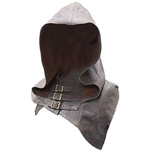 Unisex Viking Stage Kostuums Middeleeuwse Vintage Lederen Mantel Korte Hooded Accessoire
