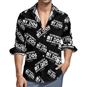 Care About Dog And Like Misschien 3 People Food Heren Button Down Shirt Lange Mouw V-hals Shirt Casual Regular Fit Tops