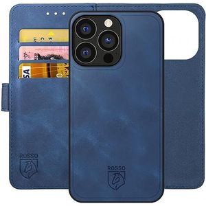 Rosso Element Uitneembaar 2-in-1 Hoesje Geschikt voor voor iPhone 15 Pro Max | Luxe Portemonnee | Back Cover en Book Case | Pasjeshouder | Blauw
