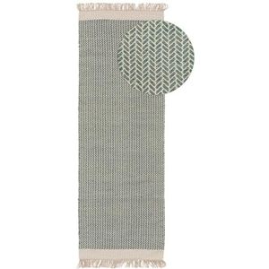 benuta Puur Wollen tapijt Kim - katoen, wol - loper & in de stijl: ikat, hygge & gezellig, minimalistisch - onderhoudsvriendelijk voor woonkamer slaapkamer hal terras balkon, mint, 80 x 250 cm