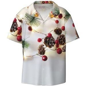 ZEEHXQ Kerstslinger met verlichting print heren casual button-down shirts korte mouw kreukvrij zomerjurk shirt met zak, Kerst Slinger met Lichten, 3XL