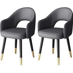 Meal Chairs PU lederen eetkamerstoelen set van 2, keukenstoelen met armen en metalen poten, gestoffeerde bijzetstoel for eetkamer woonkamer(Dark Gray)