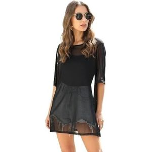 Badpak voor dames, Bikini Cover Up Vrouwen Sarong Badpak Sexy Mesh Doorzichtige Zweedse Zwemkleding Strand Mini Jurk Zwempakken Cover-up Badpak Dames Zee (Noir, L)