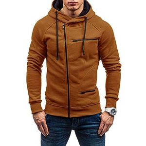 Heren casual lange mouw hoodies volledige rits fluwelen sweatshirt M-3XL, Bruin, M