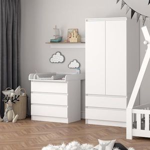 Vicco Luiertafel Emma, Wit, x.4 cm met 3 laden